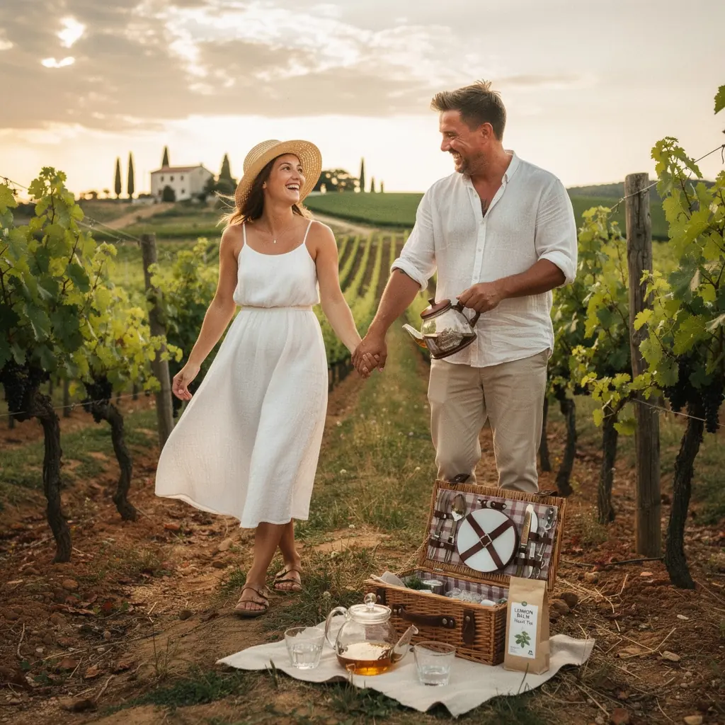 Osoba koja uživa u čaši čaja od melise, s opuštenim izrazom lica.